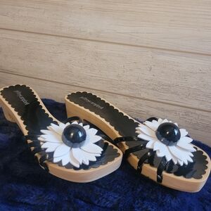 Jeffrey Campbell Black and White Floral Mules